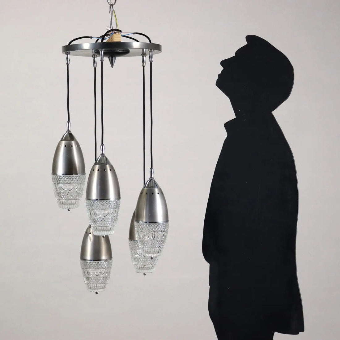1960s Ceiling Lamp in Aluminum and Glass