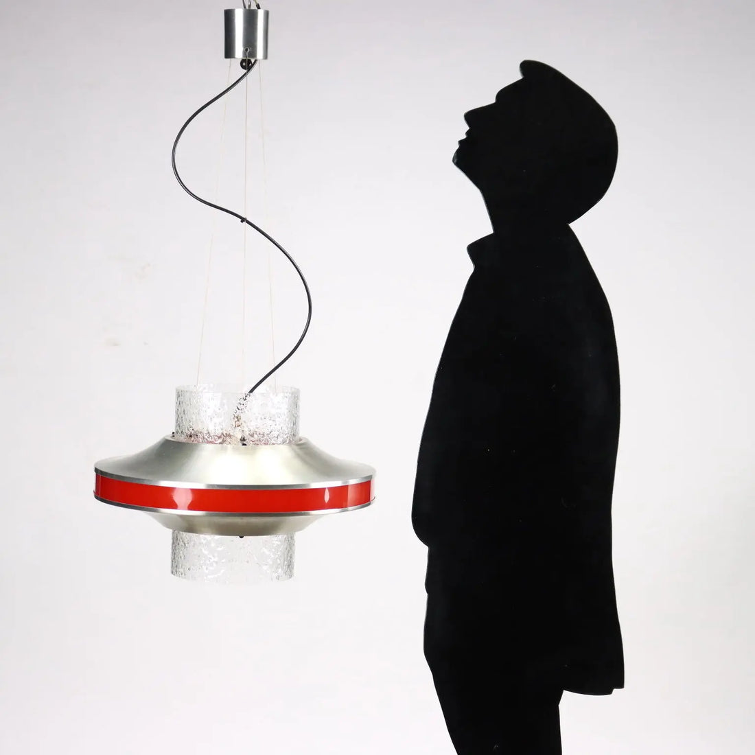 Vintage Ceiling Lamp Glass Aluminium Design Italy 1960s