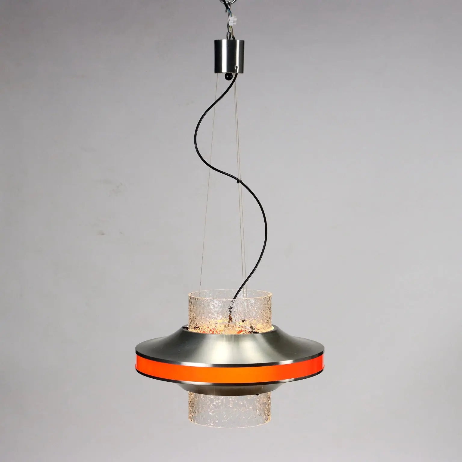 Vintage Ceiling Lamp Glass Aluminium Design Italy 1960s
