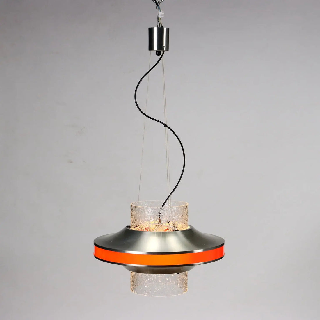Vintage Ceiling Lamp Glass Aluminium Design Italy 1960s