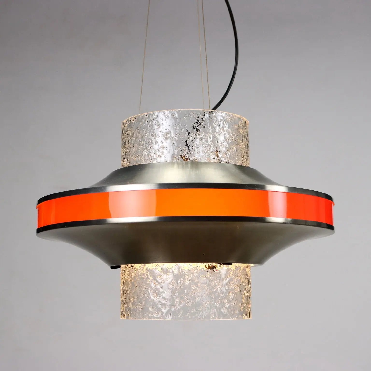 Vintage Ceiling Lamp Glass Aluminium Design Italy 1960s