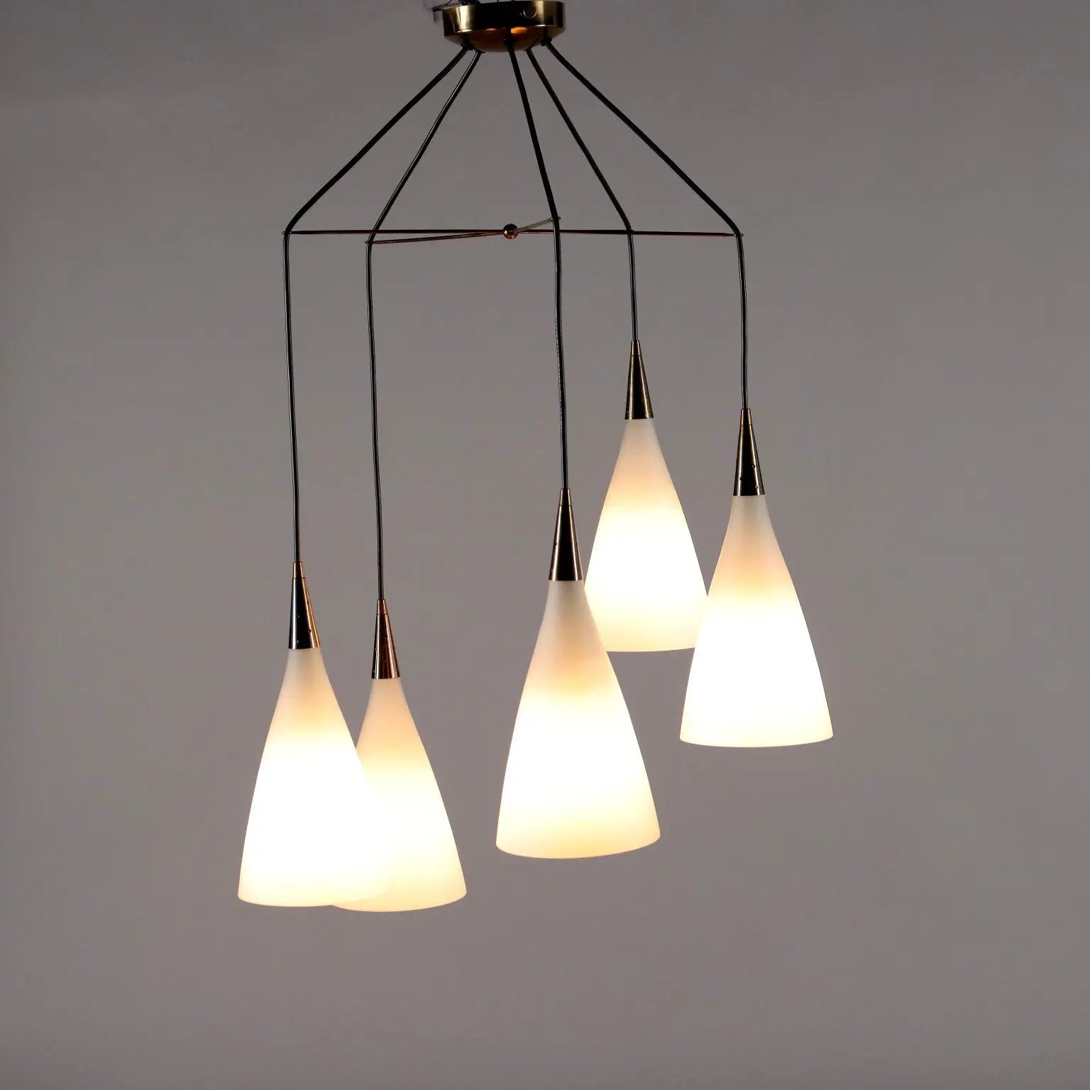 Vintage Ceiling Lamp from the 1960s Brass Opaline Glass Lighting | Modernism | Lighting
