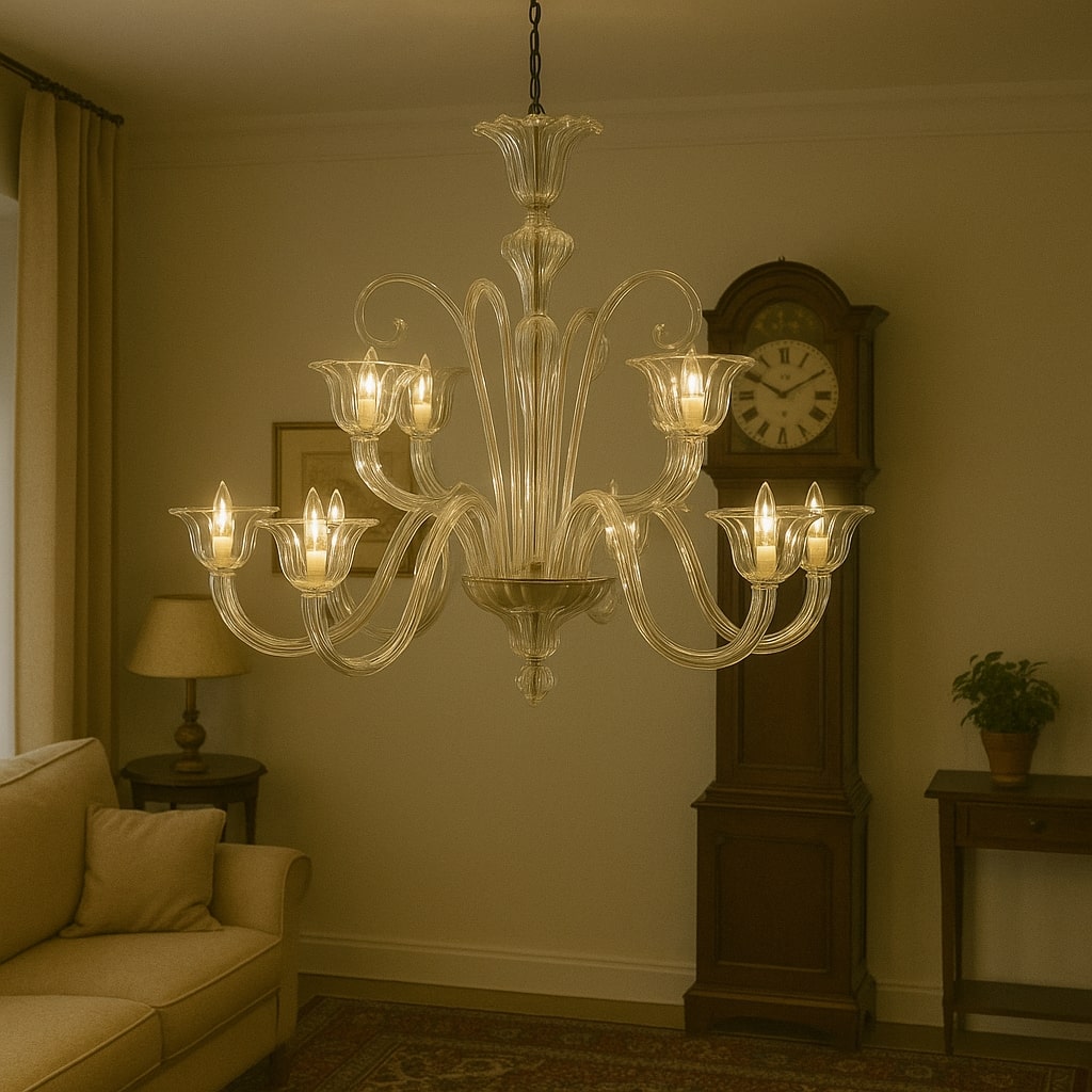 Antique Chandelier Blown Glass 12 Lights Venice Italy XX Century - Murano, XX Century | Modernism  Lighting