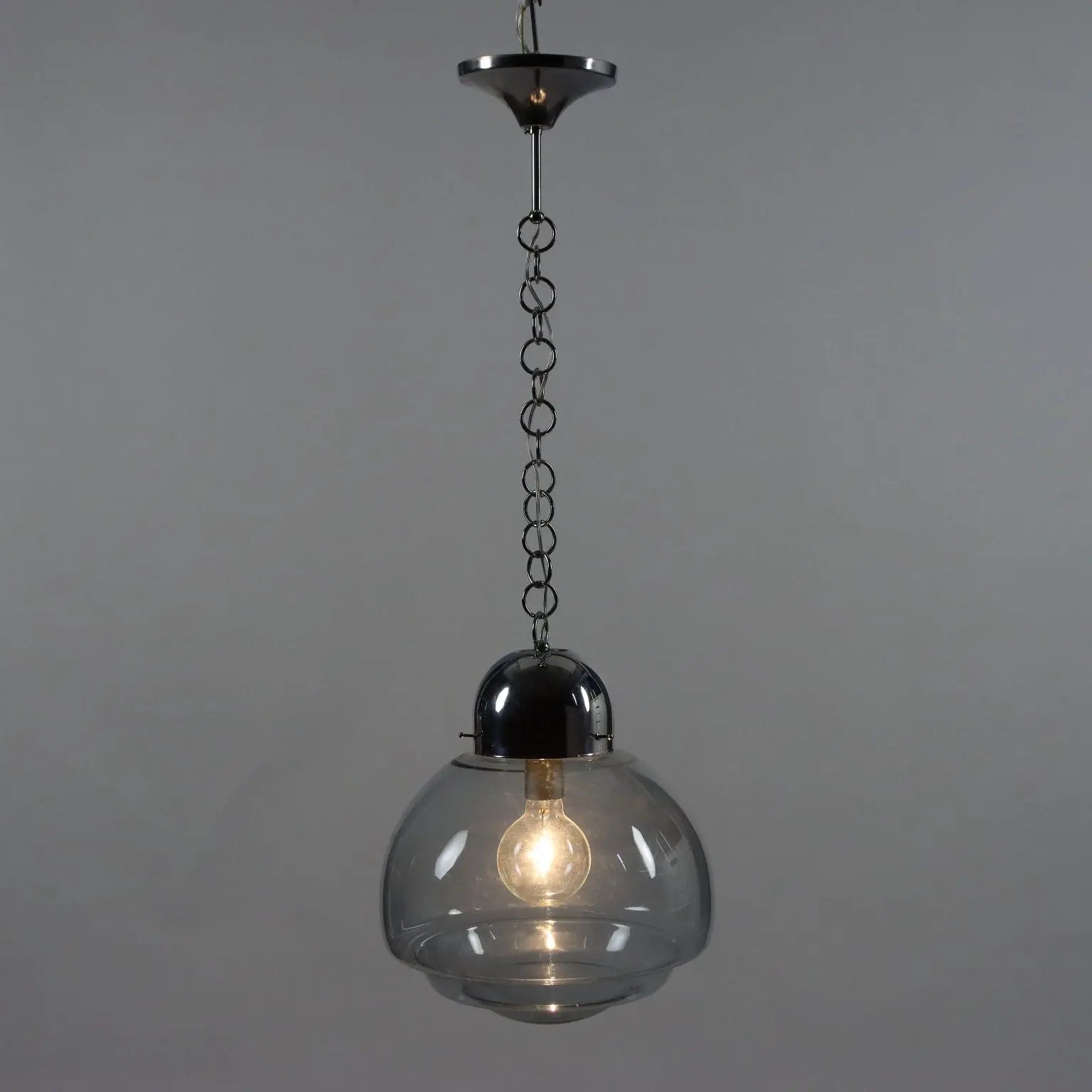 Vintage 1960s Ceiling Lamp Chromed Metal Glass Italy | Modernism | Lighting