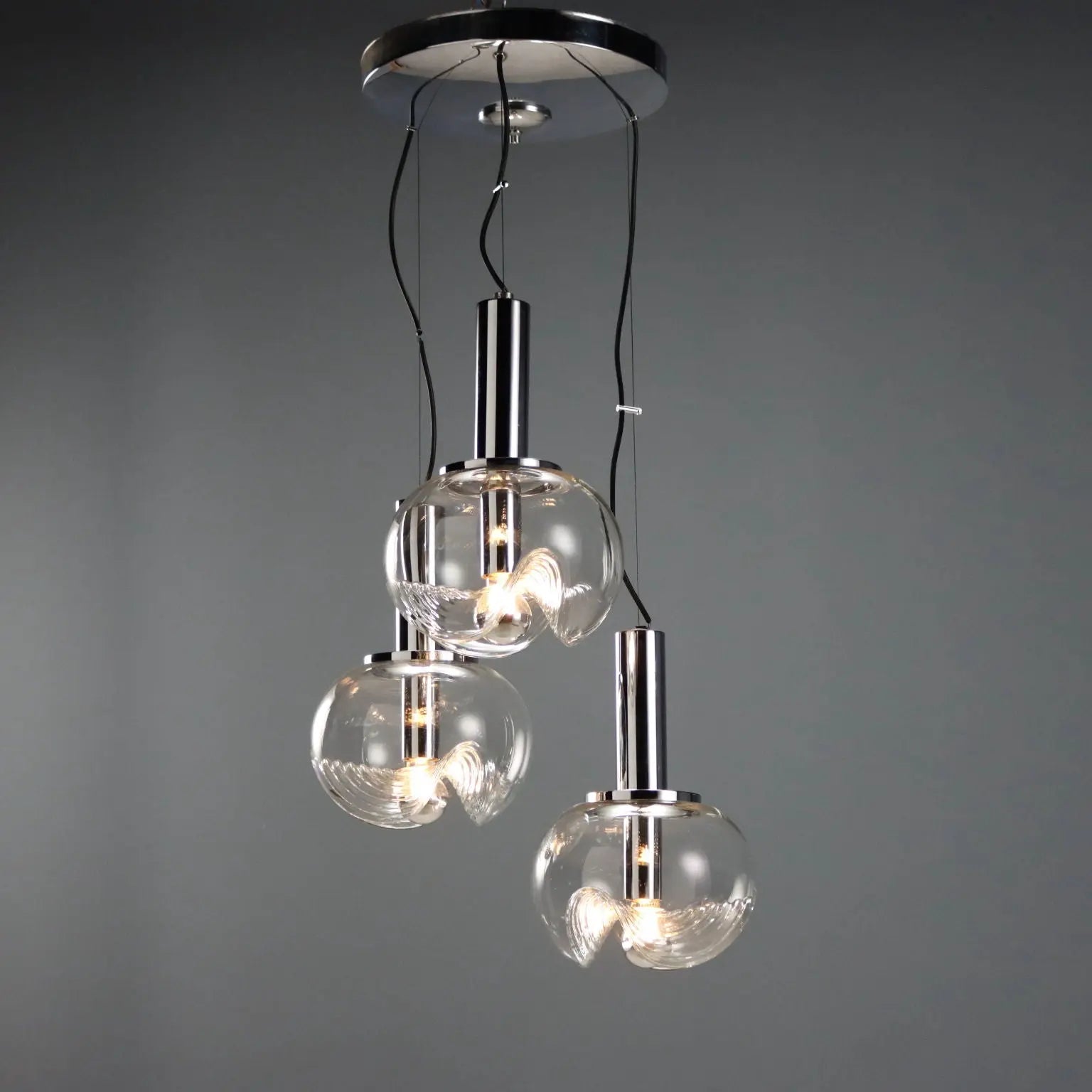 Vintage Chandelier Koch & Lowy Chromed Metal Glass 1970s
