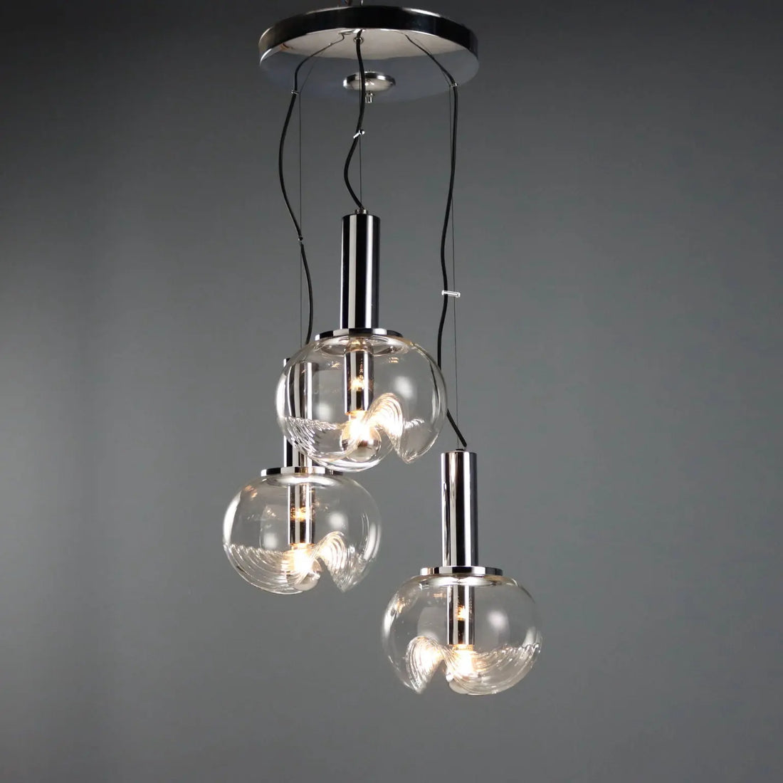 Vintage Chandelier Koch & Lowy Chromed Metal Glass 1970s