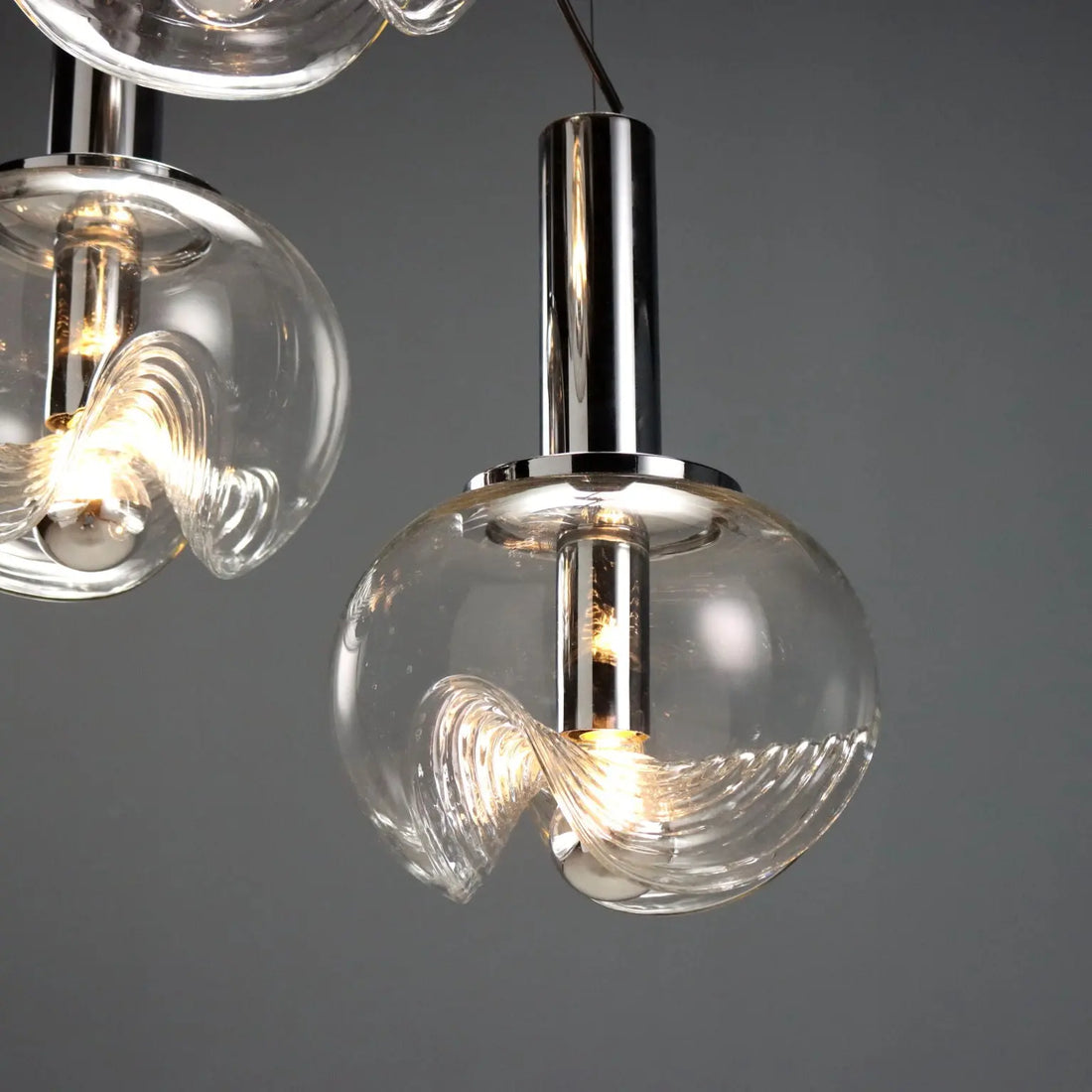 Vintage Chandelier Koch & Lowy Chromed Metal Glass 1970s