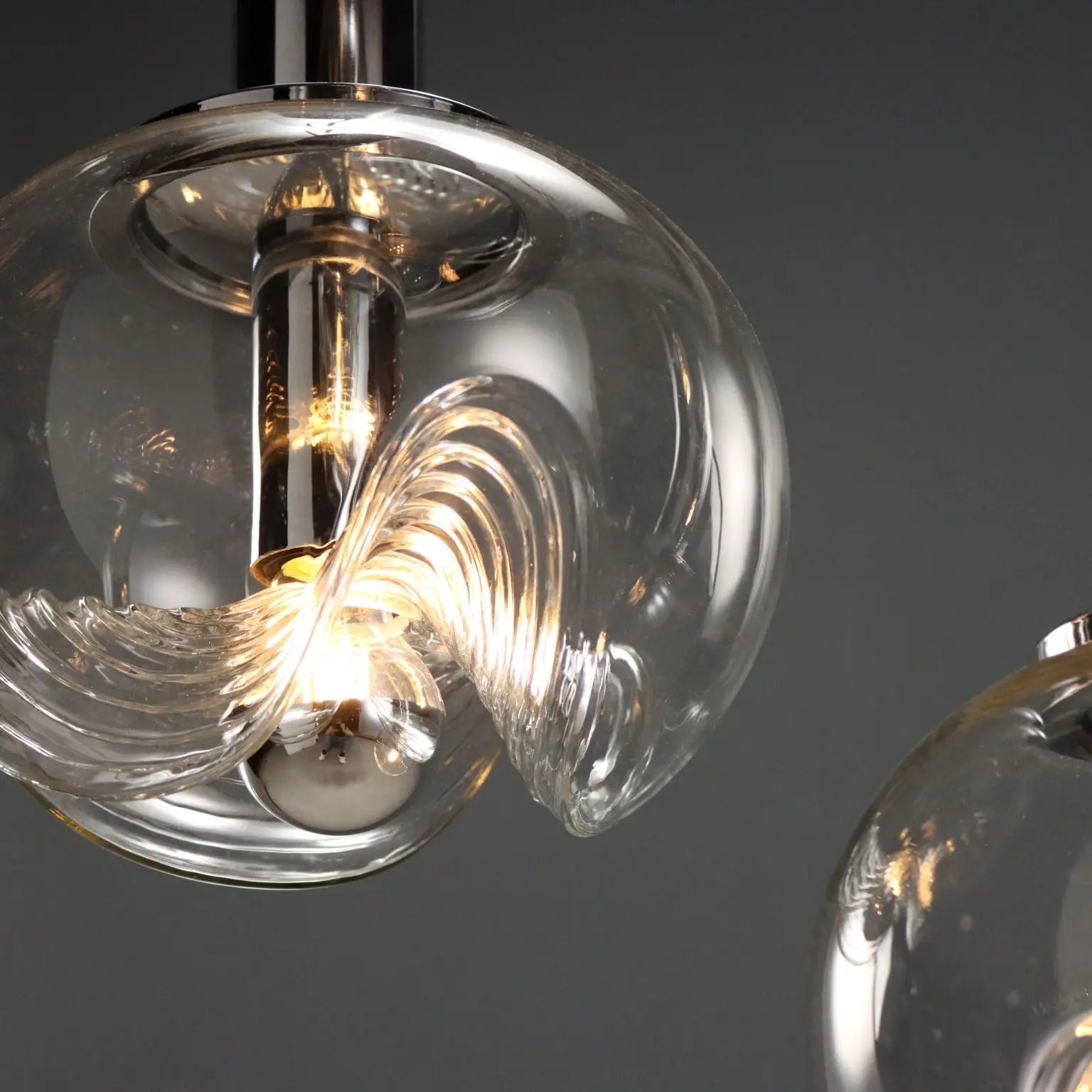 Vintage Chandelier Koch & Lowy Chromed Metal Glass 1970s