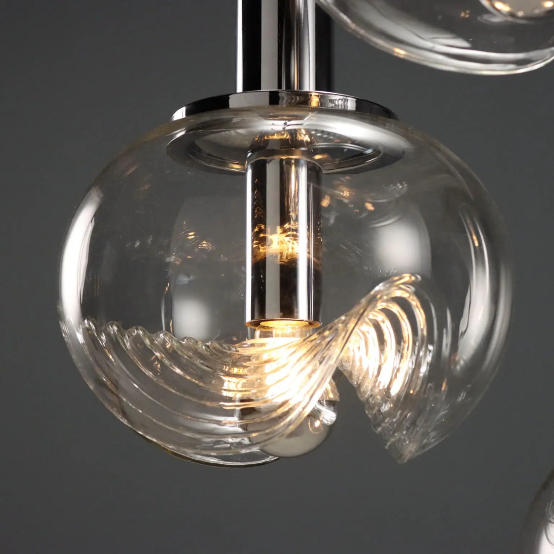Vintage Chandelier Koch & Lowy Chromed Metal Glass 1970s