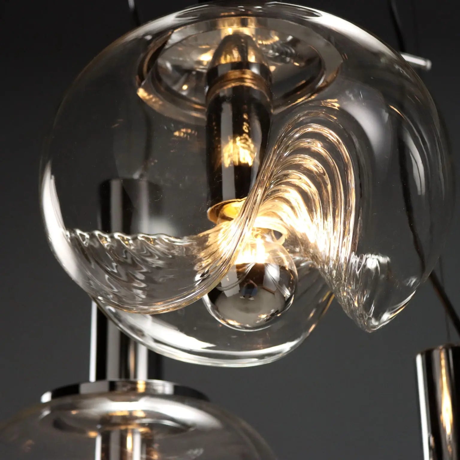 Vintage Chandelier Koch & Lowy Chromed Metal Glass 1970s