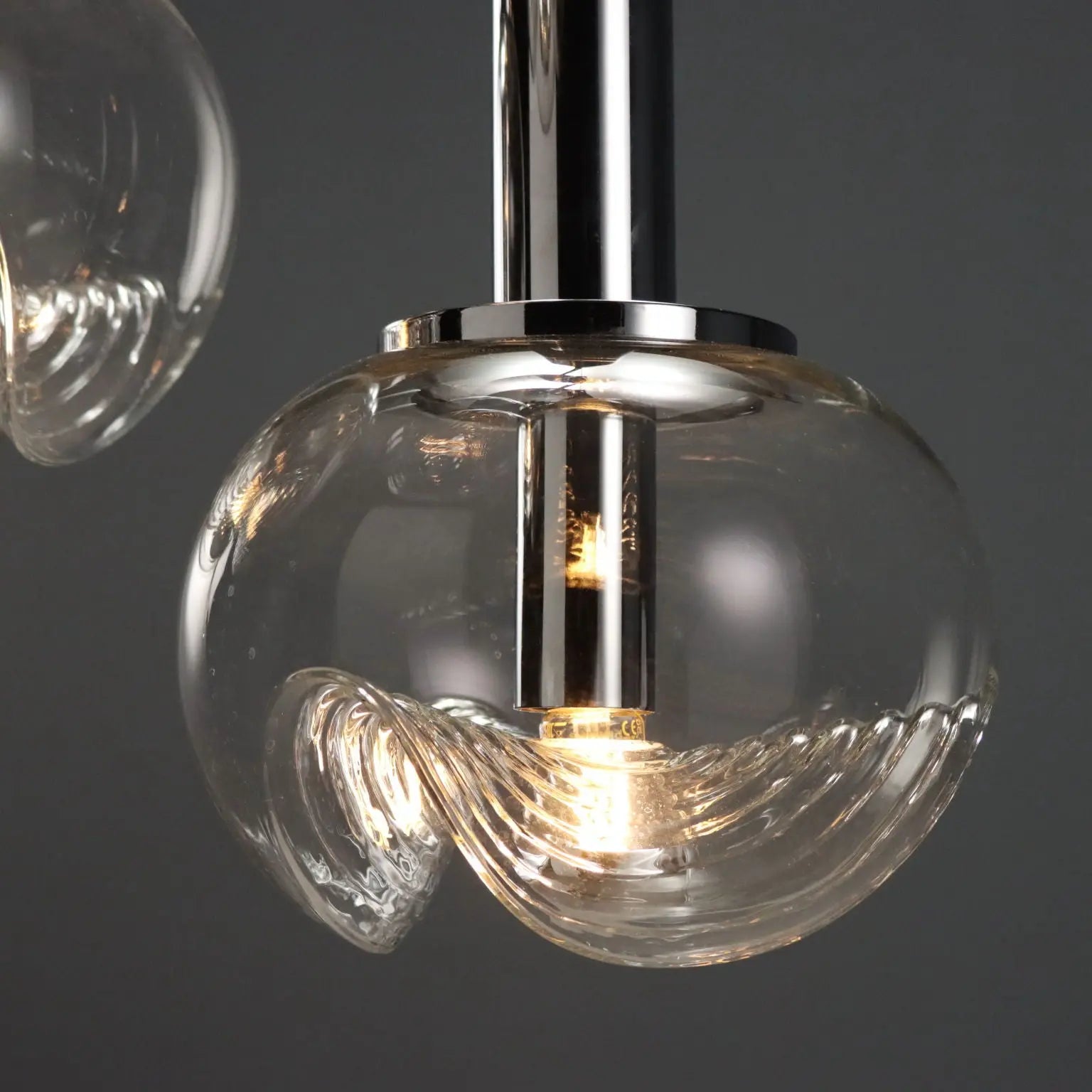 Vintage Chandelier Koch & Lowy Chromed Metal Glass 1970s
