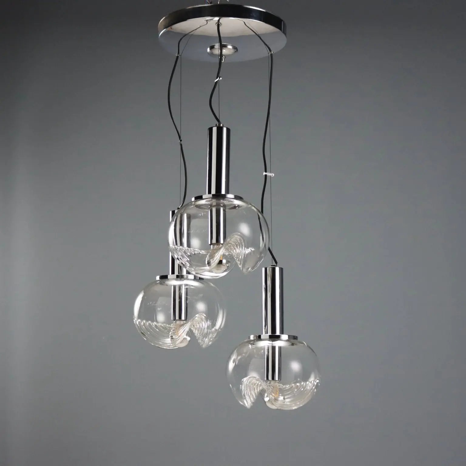 Vintage Chandelier Koch & Lowy Chromed Metal Glass 1970s
