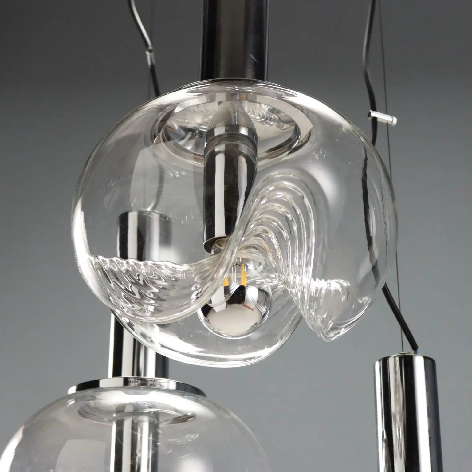 Vintage Chandelier Koch & Lowy Chromed Metal Glass 1970s