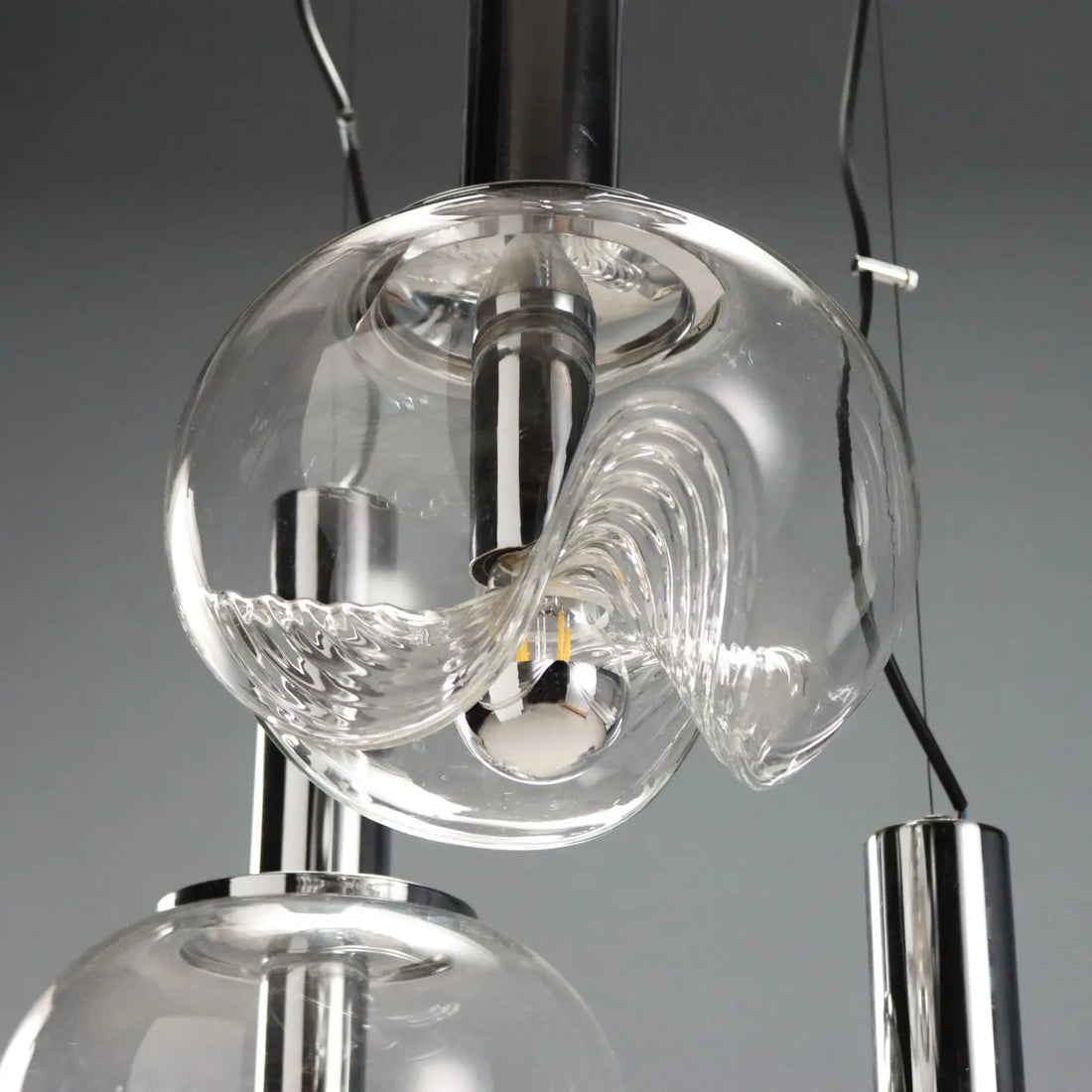 Vintage Chandelier Koch & Lowy Chromed Metal Glass 1970s