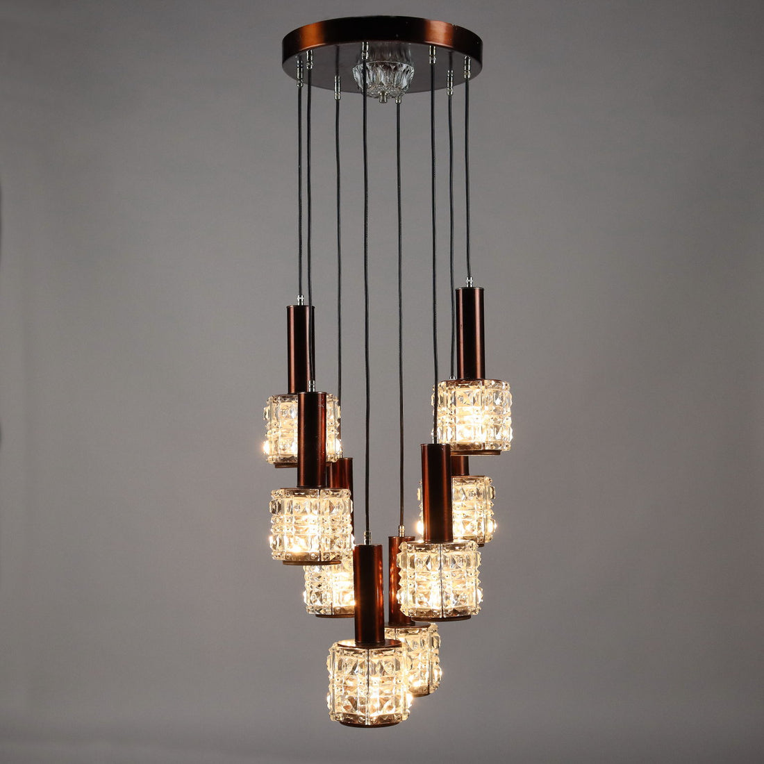 Vintage Chandelier 8 Lights Aluminium Metal Glass Italy 1960s-1970s | Modernism  Lighting
