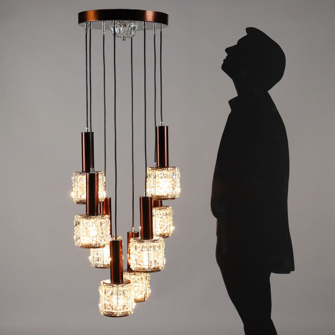 Vintage Chandelier 8 Lights Aluminium Metal Glass Italy 1960s-1970s | Modernism  Lighting