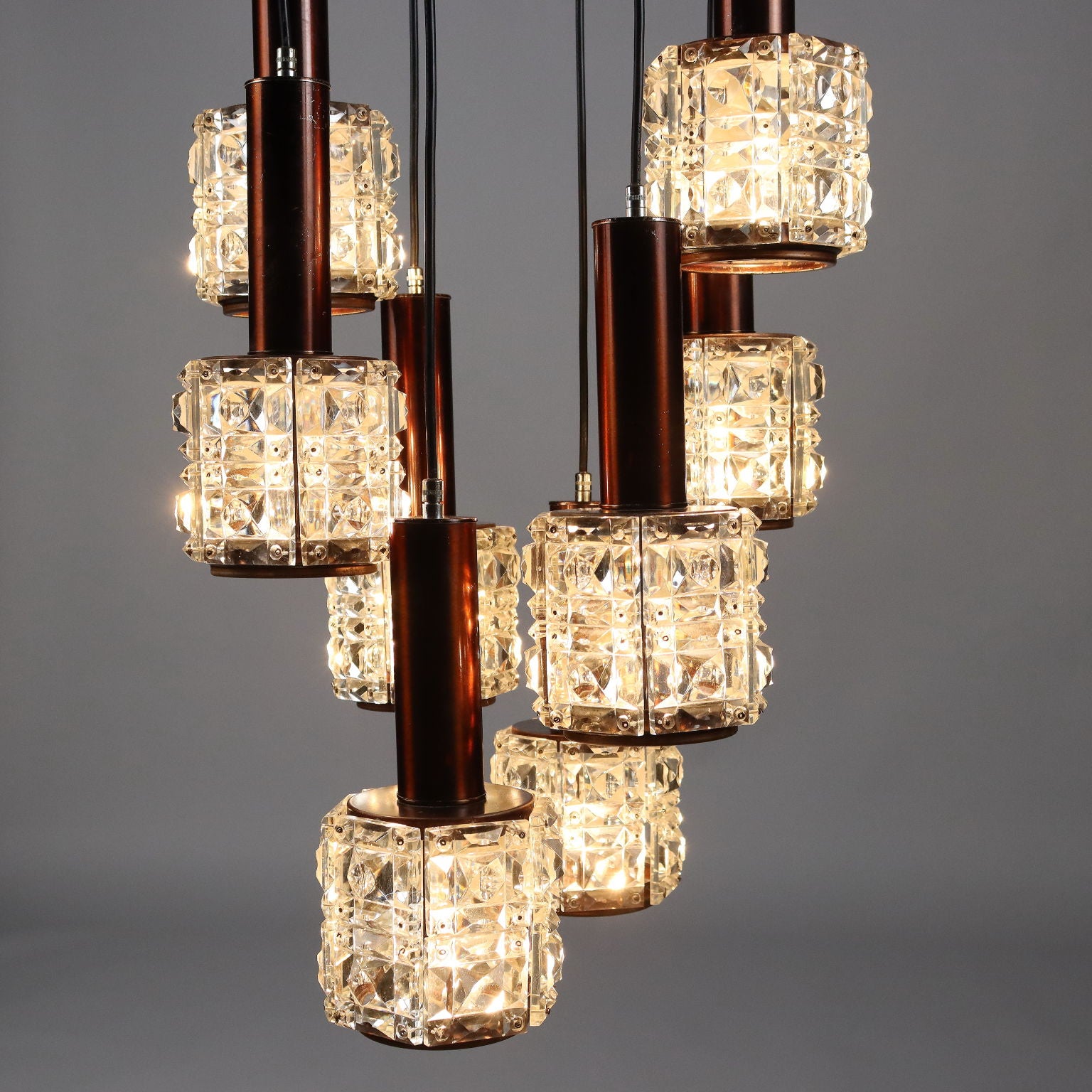 Vintage Chandelier 8 Lights Aluminium Metal Glass Italy 1960s-1970s | Modernism  Lighting