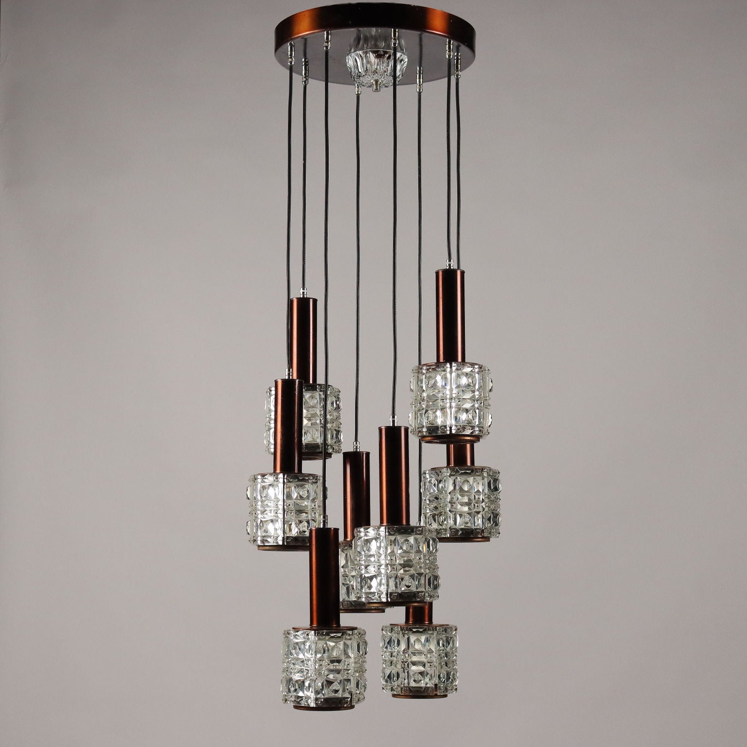 Vintage Chandelier 8 Lights Aluminium Metal Glass Italy 1960s-1970s | Modernism  Lighting