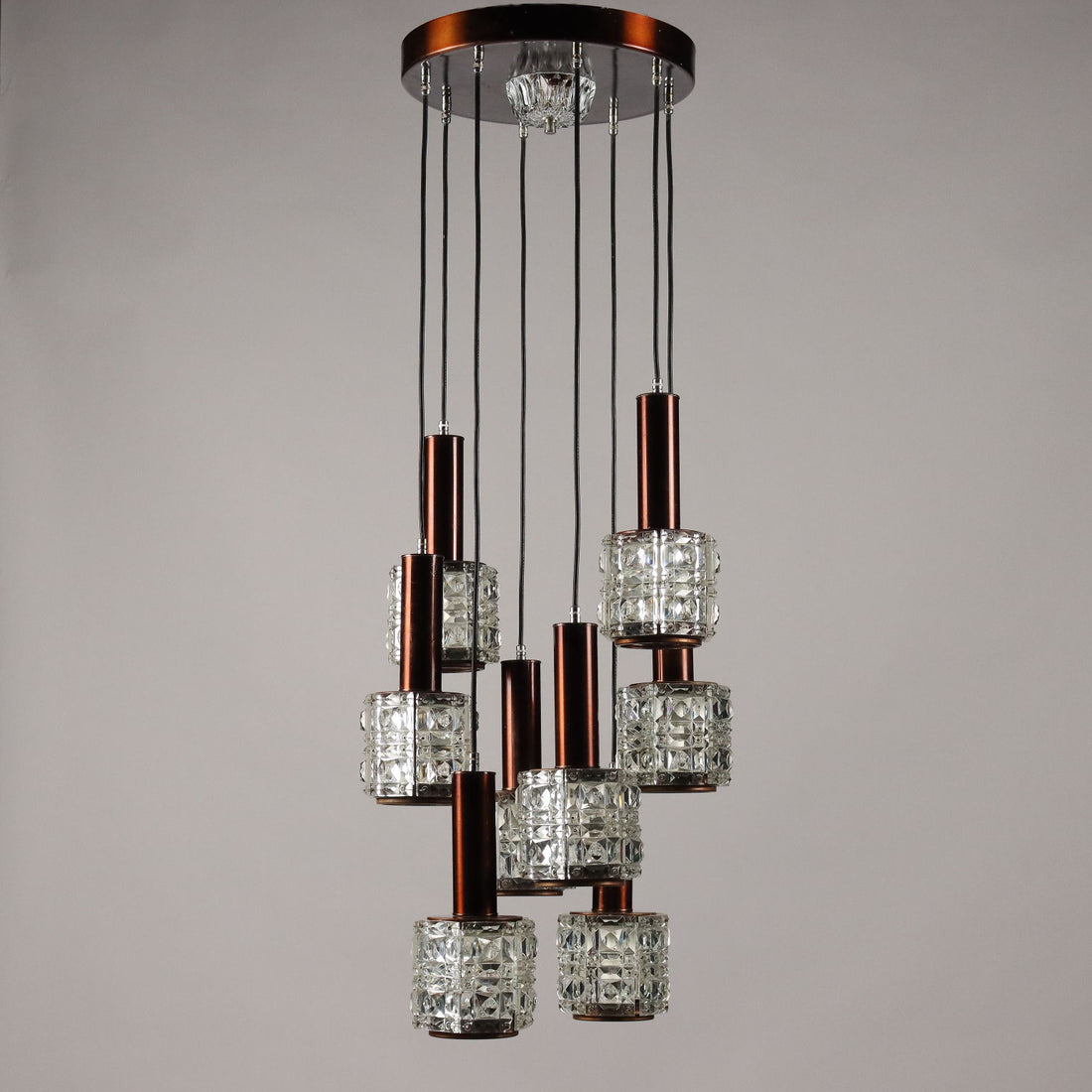 Vintage Chandelier 8 Lights Aluminium Metal Glass Italy 1960s-1970s | Modernism  Lighting
