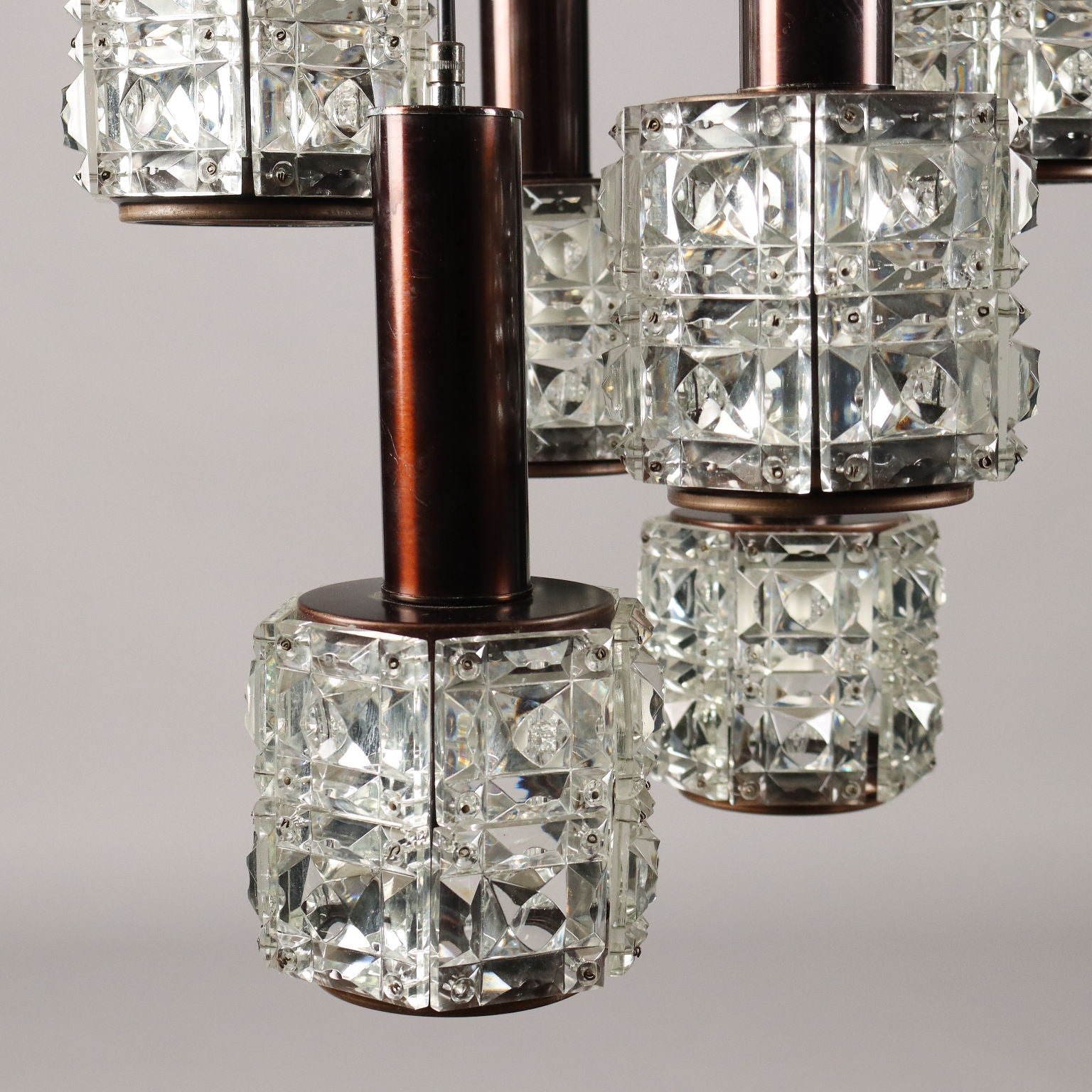 Vintage Chandelier 8 Lights Aluminium Metal Glass Italy 1960s-1970s | Modernism  Lighting