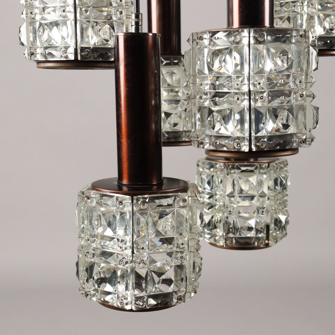 Vintage Chandelier 8 Lights Aluminium Metal Glass Italy 1960s-1970s | Modernism  Lighting