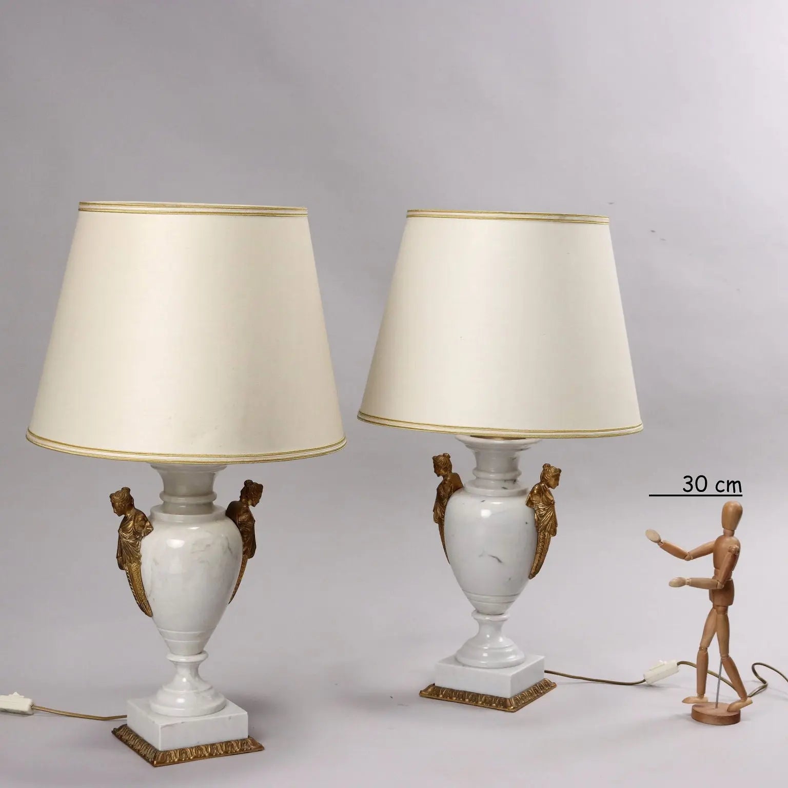 Pair of Vintage Lamps White Marble Brass Italy XX Century - Italy, XX Century | Modernism | Lighting