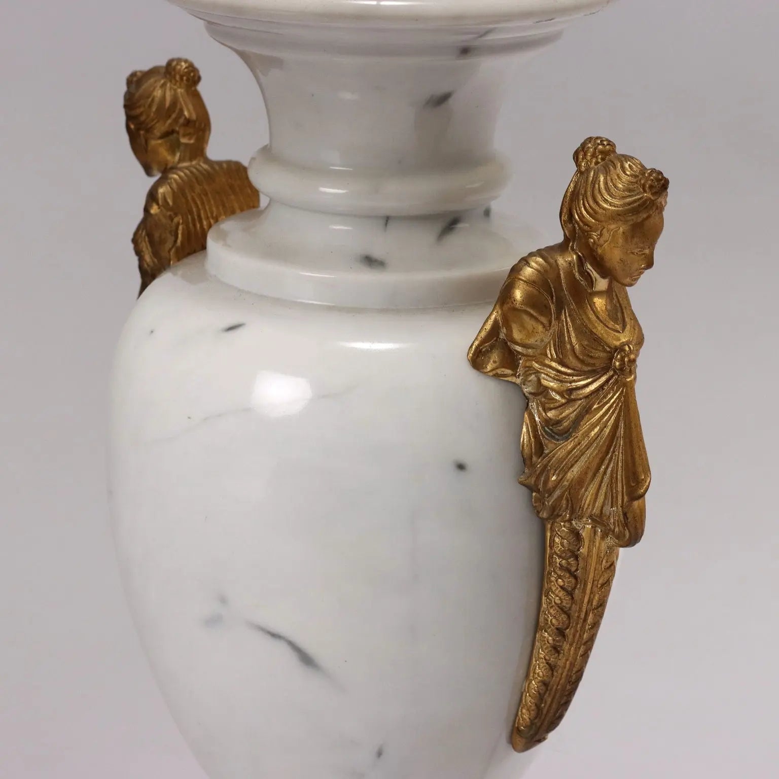 Pair of Vintage Lamps White Marble Brass Italy XX Century - Italy, XX Century | Modernism | Lighting