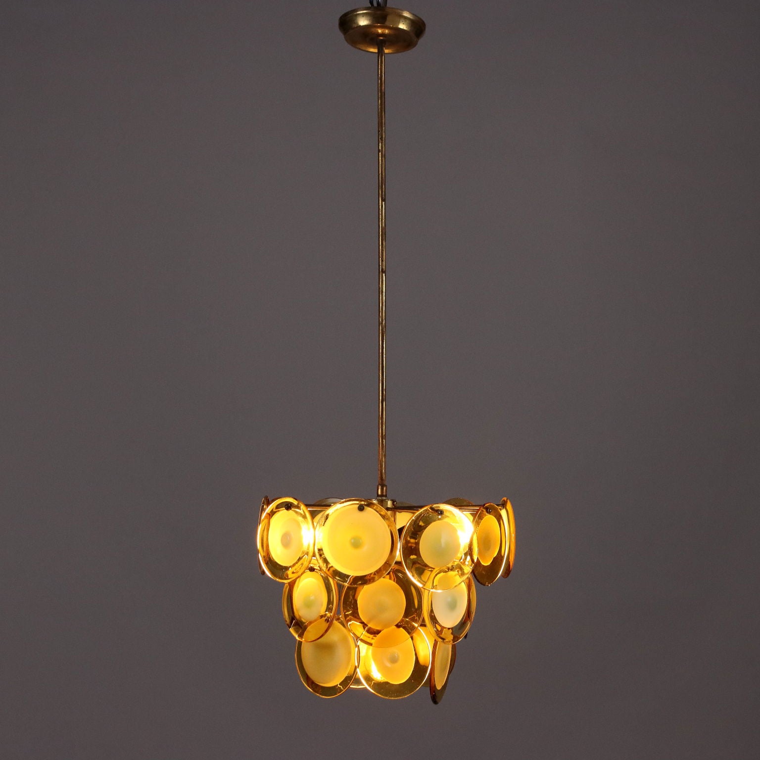 Vintage 1970s Vistosi Ceiling Lamp Brass Blown Glass | Modernism  Lighting