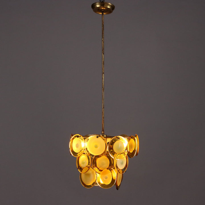Vintage 1970s Vistosi Ceiling Lamp Brass Blown Glass | Modernism  Lighting