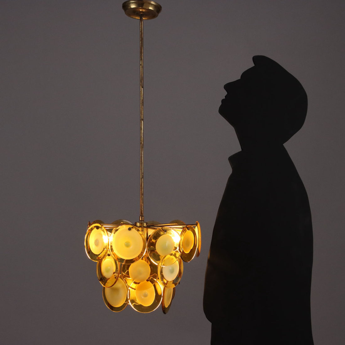 Vintage 1970s Vistosi Ceiling Lamp Brass Blown Glass | Modernism  Lighting