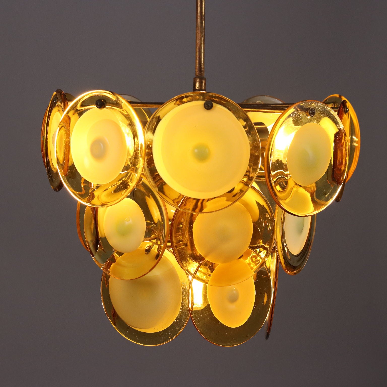 Vintage 1970s Vistosi Ceiling Lamp Brass Blown Glass | Modernism  Lighting