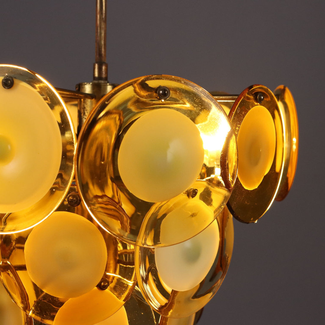 Vintage 1970s Vistosi Ceiling Lamp Brass Blown Glass | Modernism  Lighting