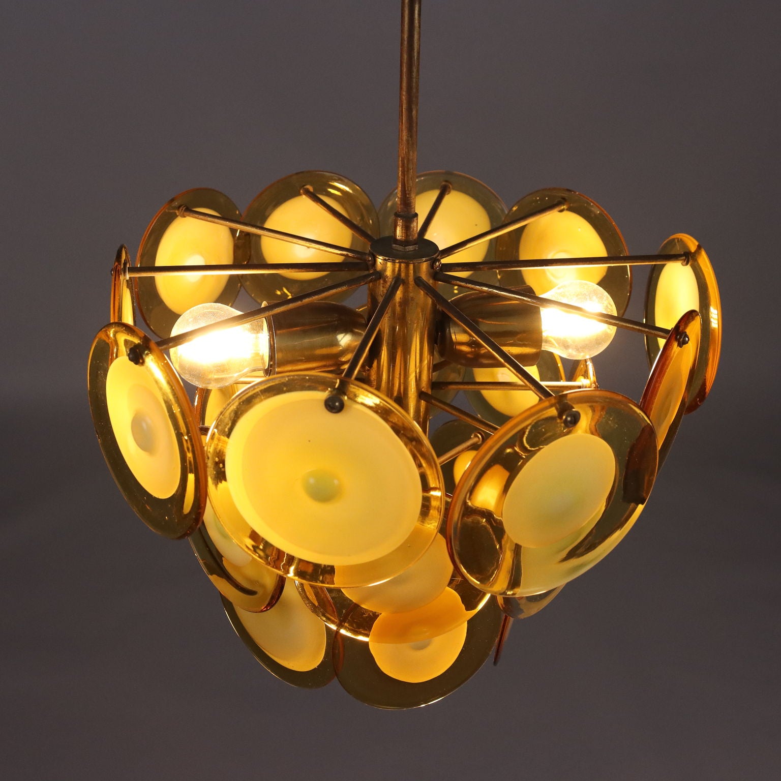 Vintage 1970s Vistosi Ceiling Lamp Brass Blown Glass | Modernism  Lighting