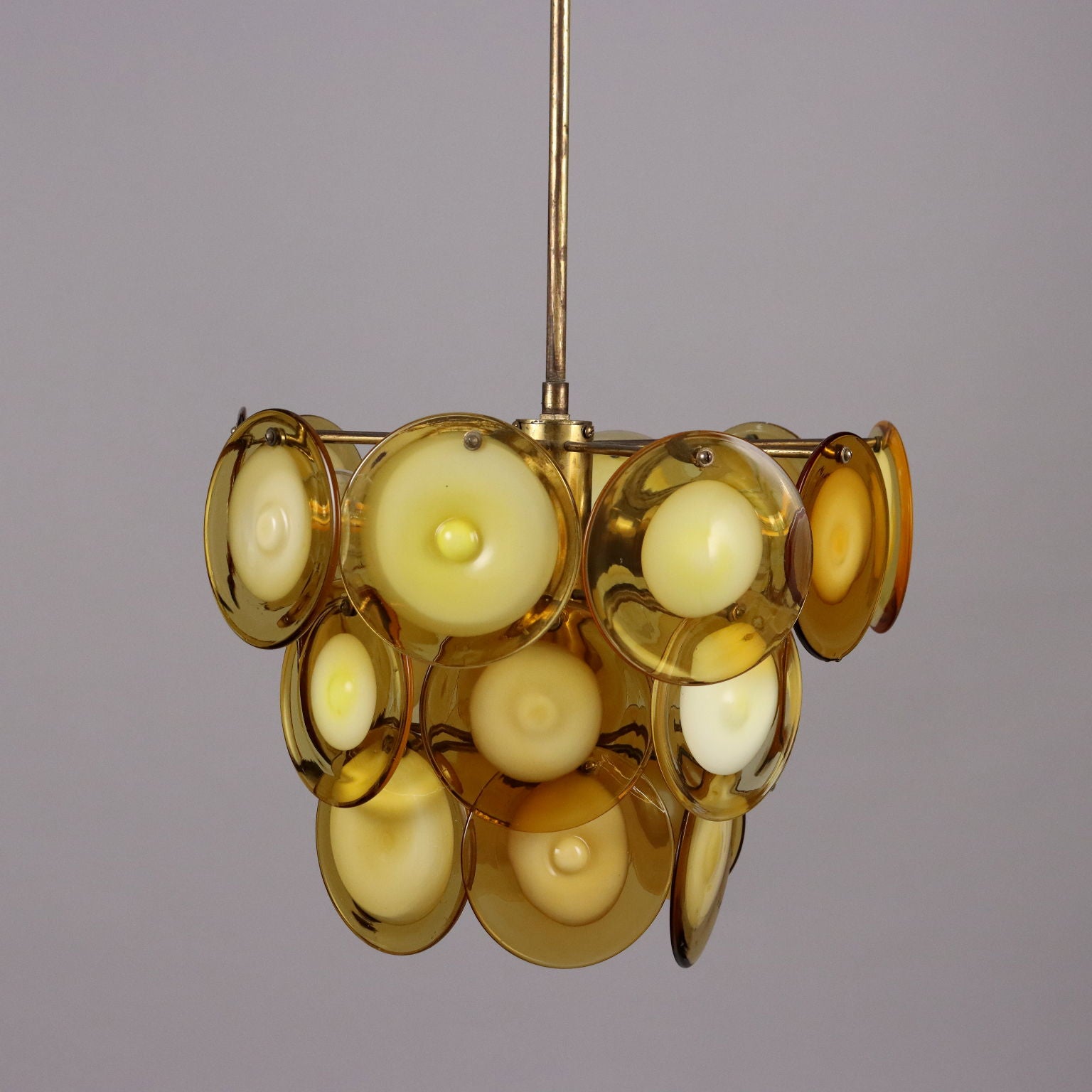 Vintage 1970s Vistosi Ceiling Lamp Brass Blown Glass | Modernism  Lighting