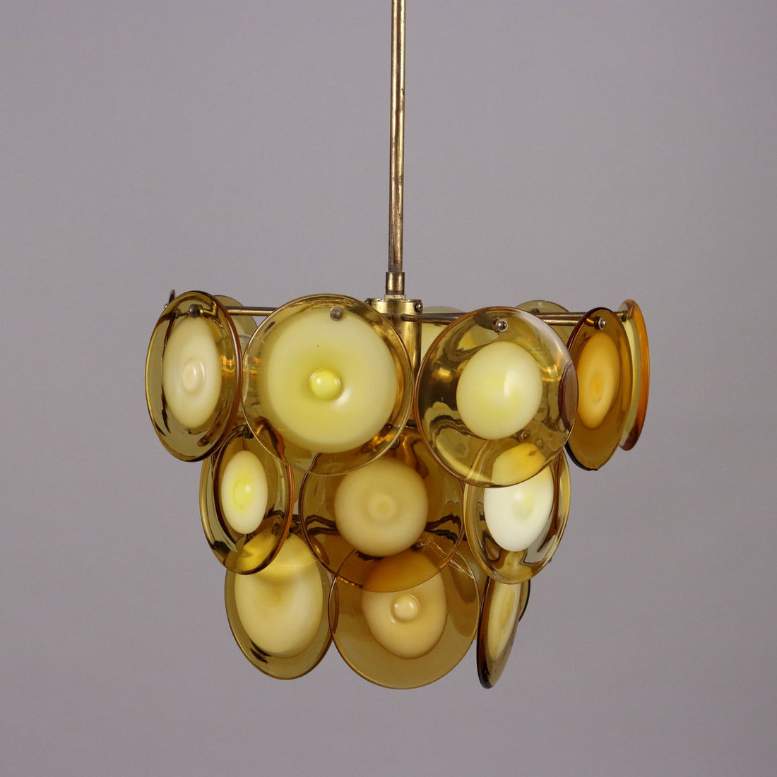 Vintage 1970s Vistosi Ceiling Lamp Brass Blown Glass | Modernism  Lighting