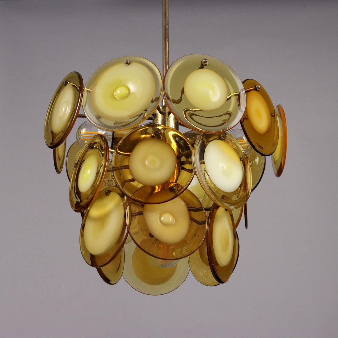 Vintage 1970s Vistosi Ceiling Lamp Brass Blown Glass | Modernism  Lighting