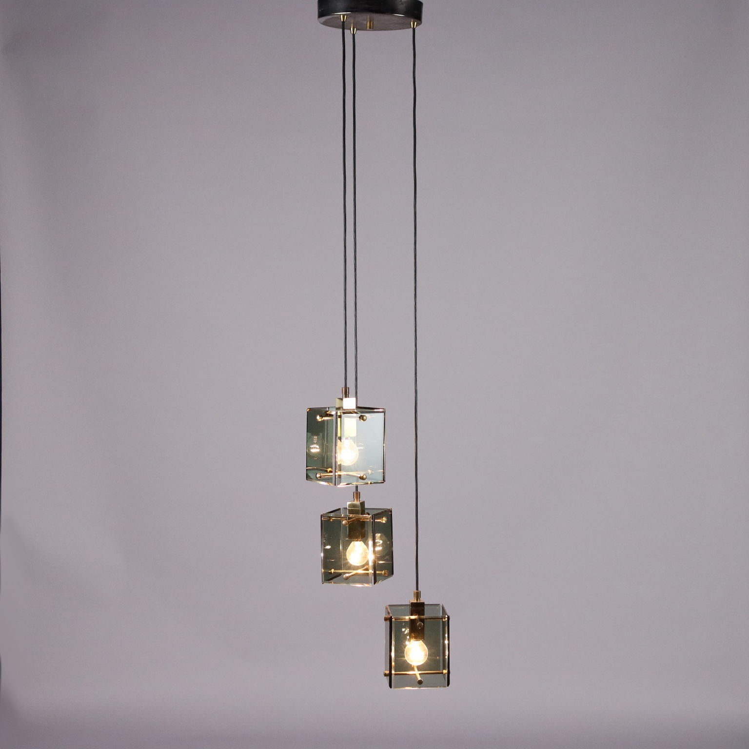 Vintage 1960s Ceiling Lamp Metal Brass Glass Italy | Modernism  Lighting