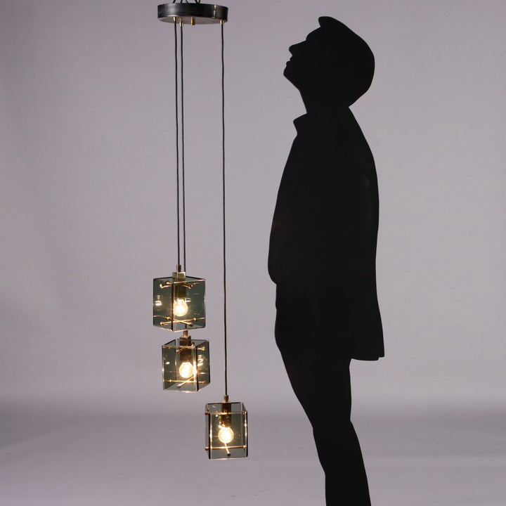 Vintage 1960s Ceiling Lamp Metal Brass Glass Italy | Modernism  Lighting