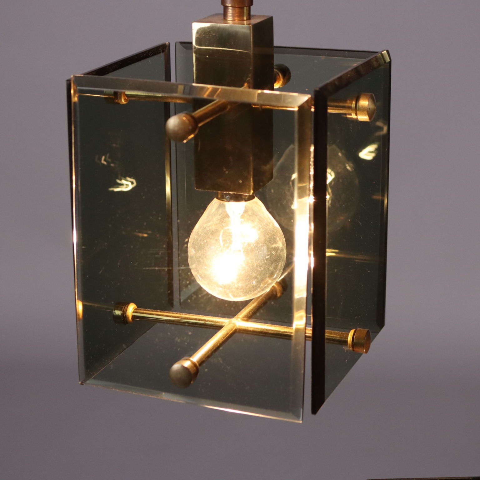 Vintage 1960s Ceiling Lamp Metal Brass Glass Italy | Modernism  Lighting