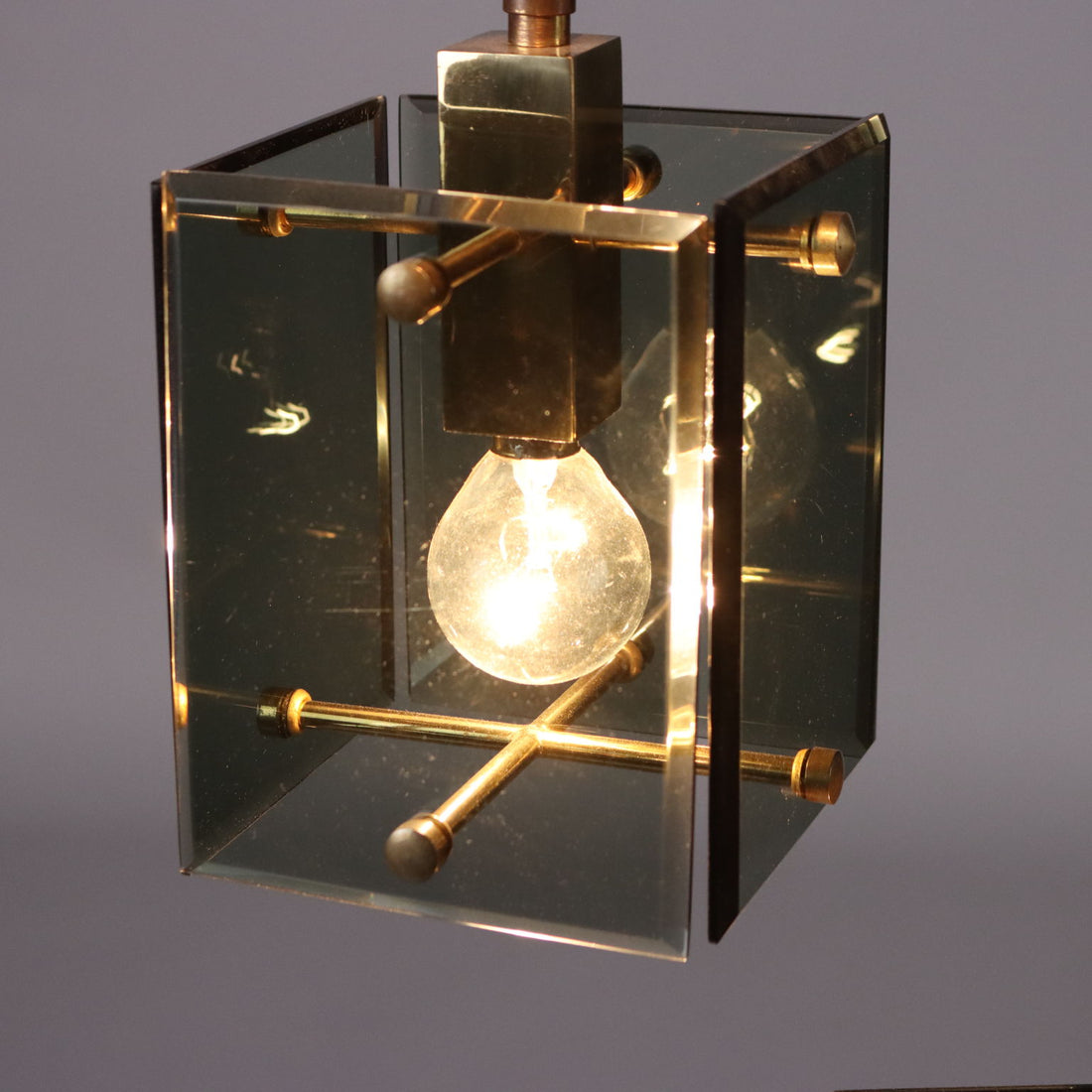 Vintage 1960s Ceiling Lamp Metal Brass Glass Italy | Modernism  Lighting