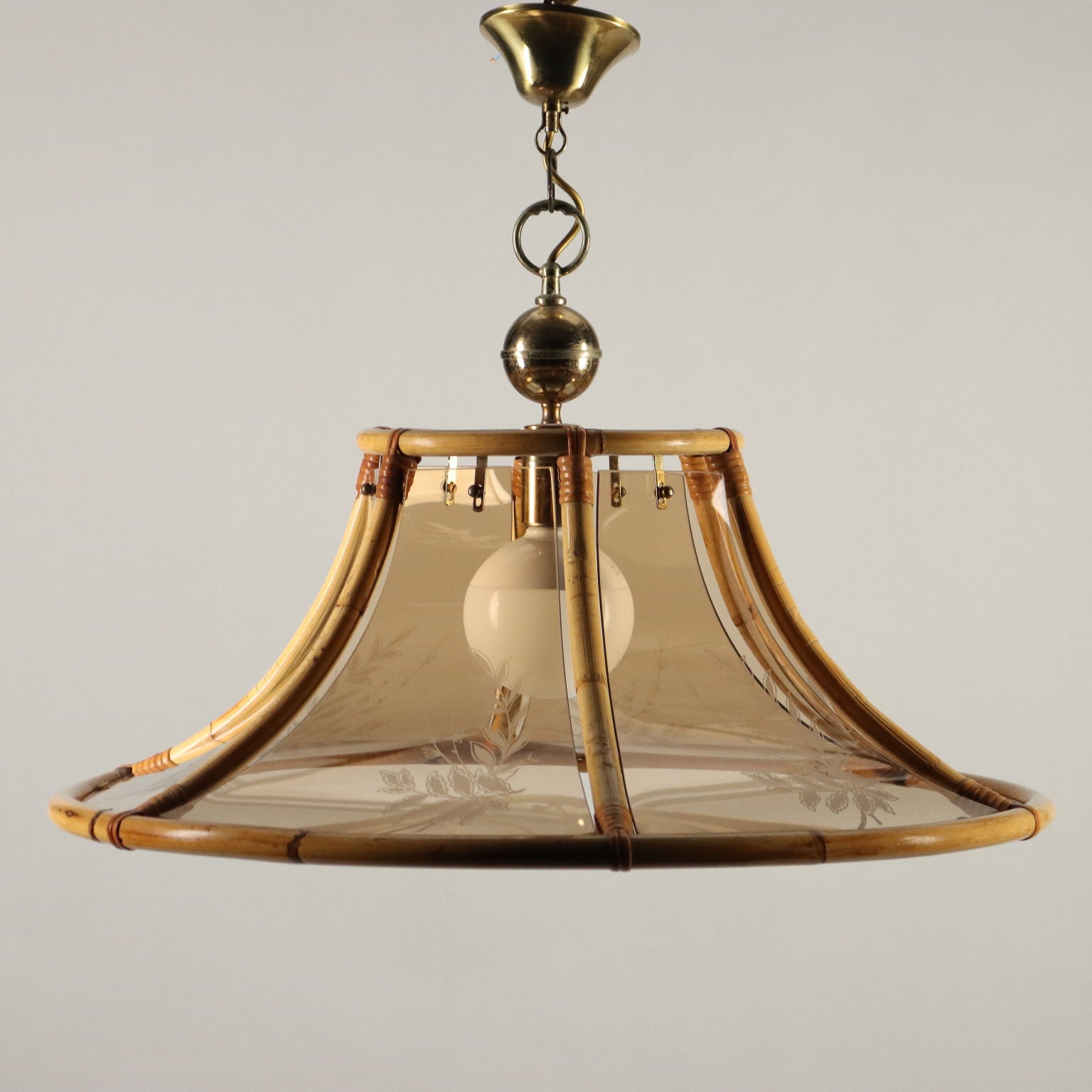 Vintage 1980s Lamp Bamboo Glass Italy | Modernism  Lighting