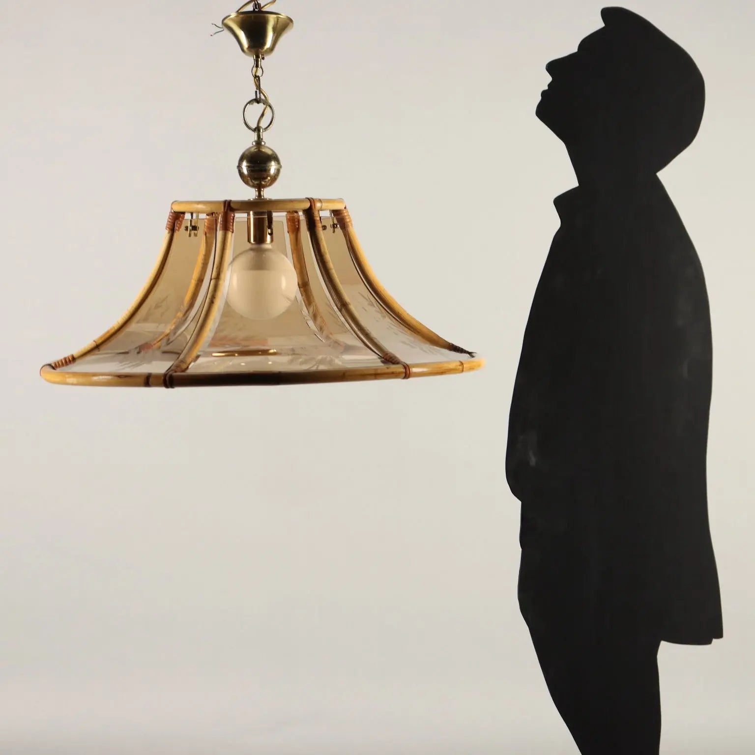 Vintage 1980s Lamp Bamboo Glass Italy | Modernism | Lighting