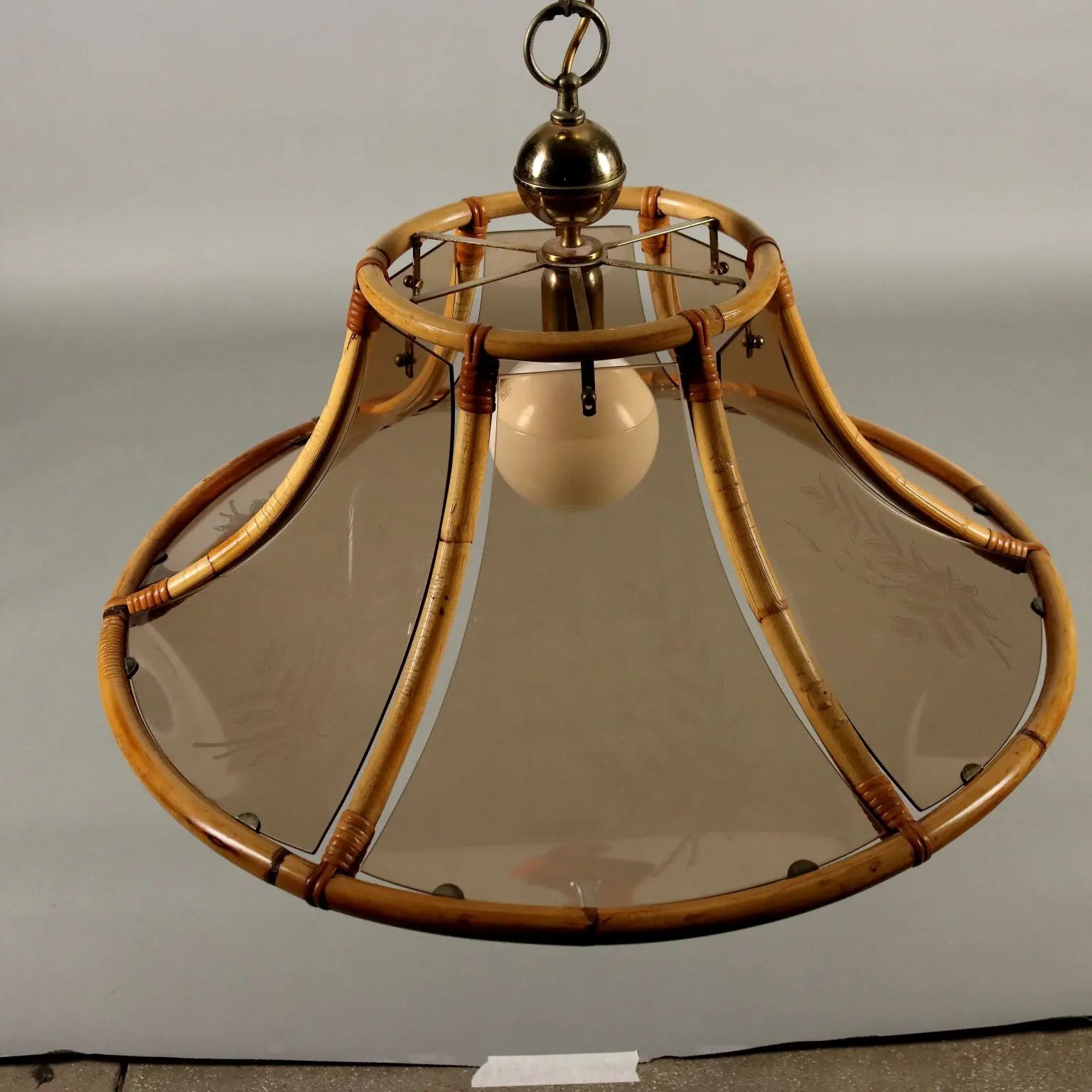 Vintage 1980s Lamp Bamboo Glass Italy | Modernism | Lighting