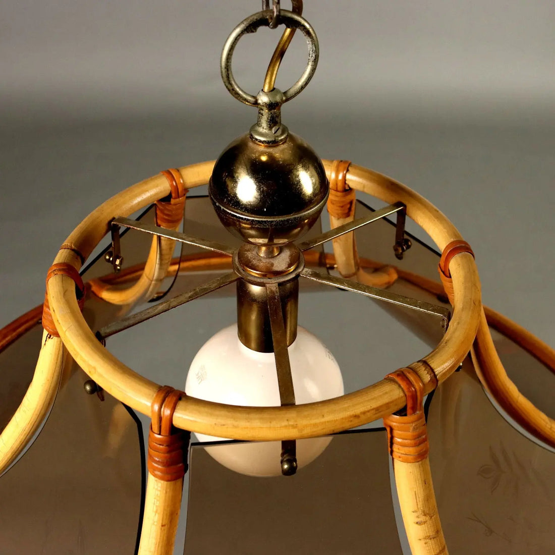 Vintage 1980s Lamp Bamboo Glass Italy | Modernism | Lighting