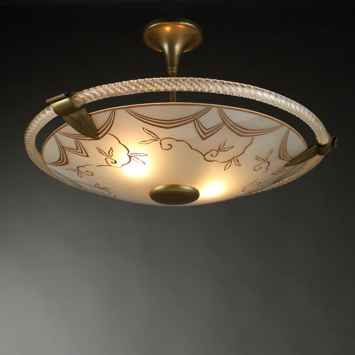 Vintage 1950s Ceiling Lamp Brass Glass Italy | Modernism  Lighting