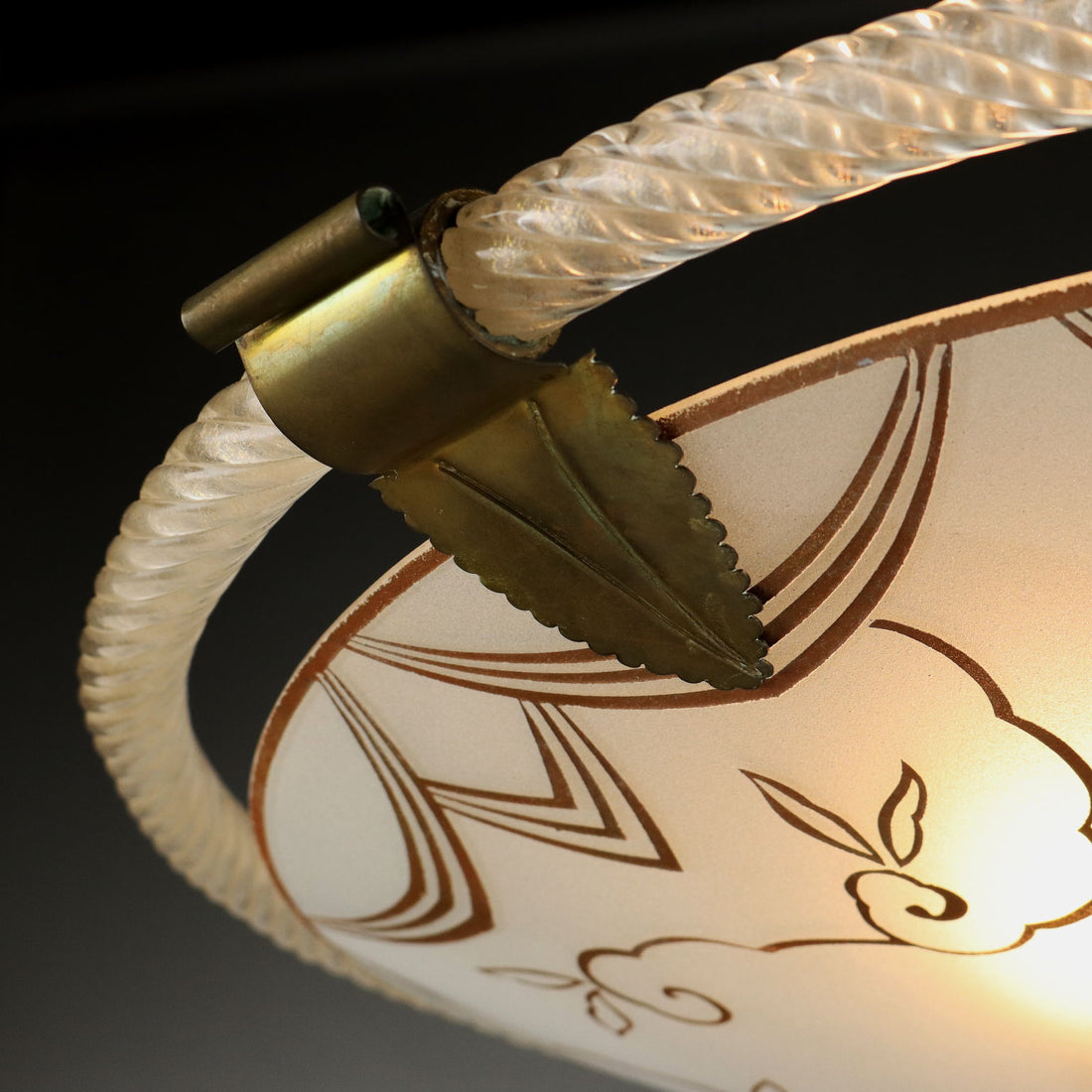 Vintage 1950s Ceiling Lamp Brass Glass Italy | Modernism  Lighting