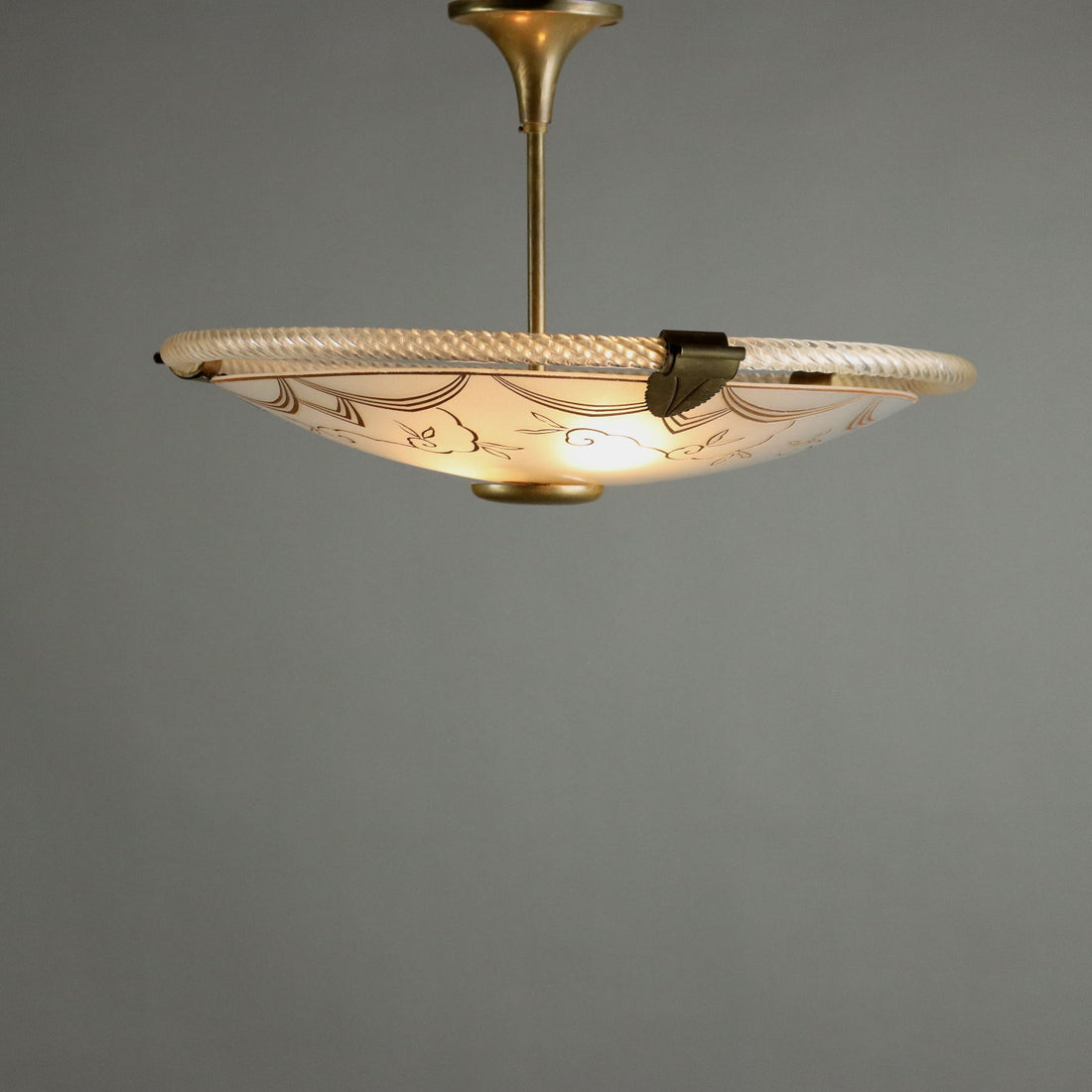 Vintage 1950s Ceiling Lamp Brass Glass Italy | Modernism  Lighting