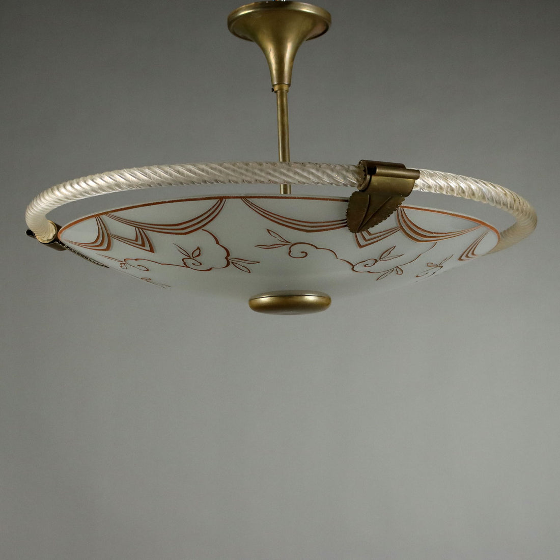 Vintage 1950s Ceiling Lamp Brass Glass Italy | Modernism  Lighting