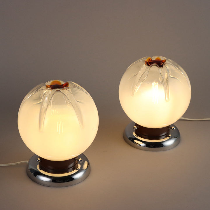 Vintage 1970s Table Lamps Chromed Metal Blown Glass | Modernism  Lighting