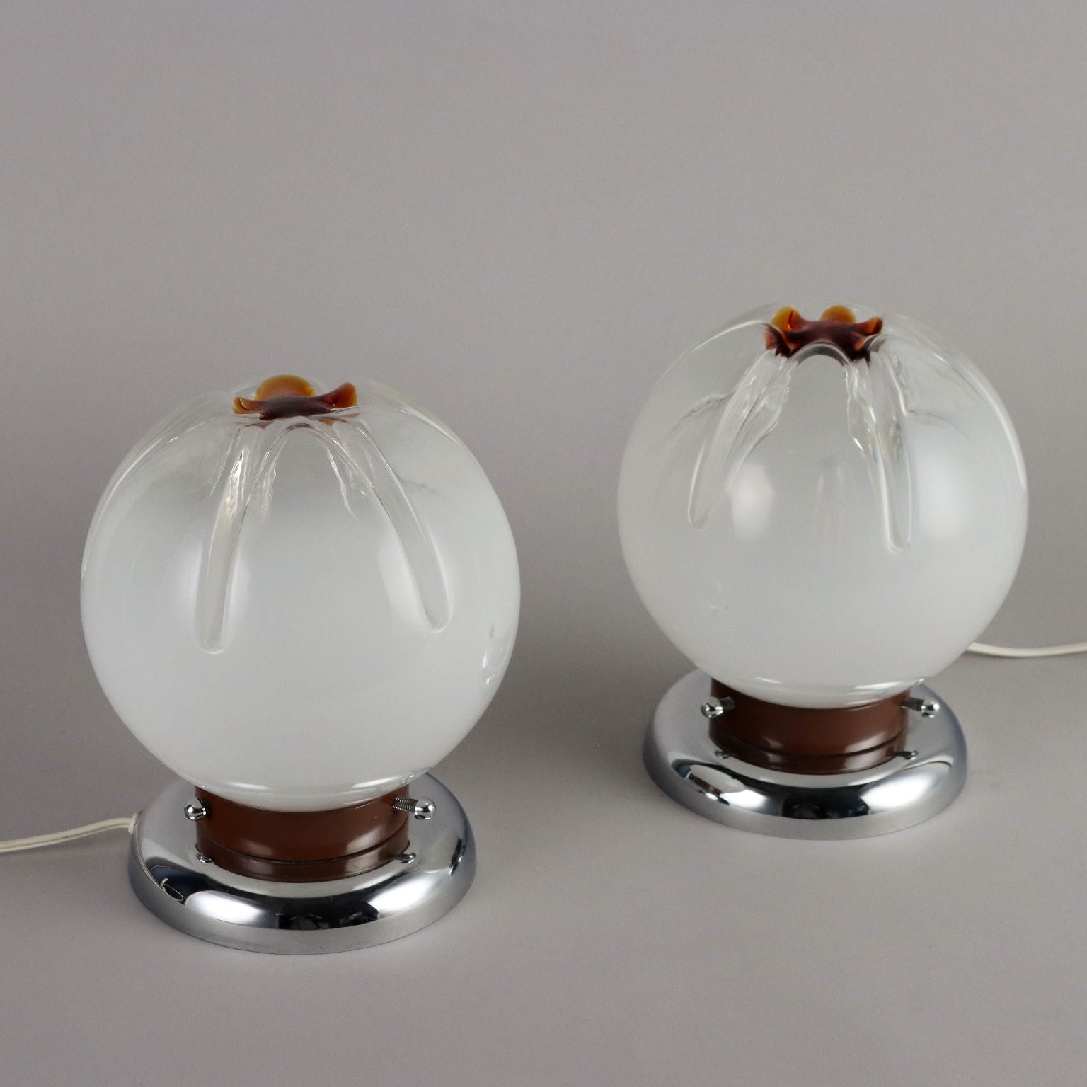 Vintage 1970s Table Lamps Chromed Metal Blown Glass | Modernism  Lighting